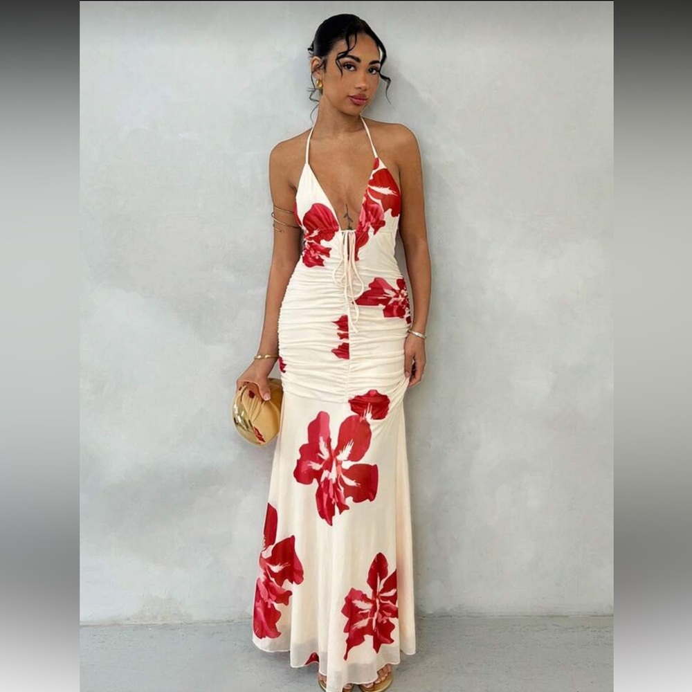 SHEIN Red Floral Maxi Dress